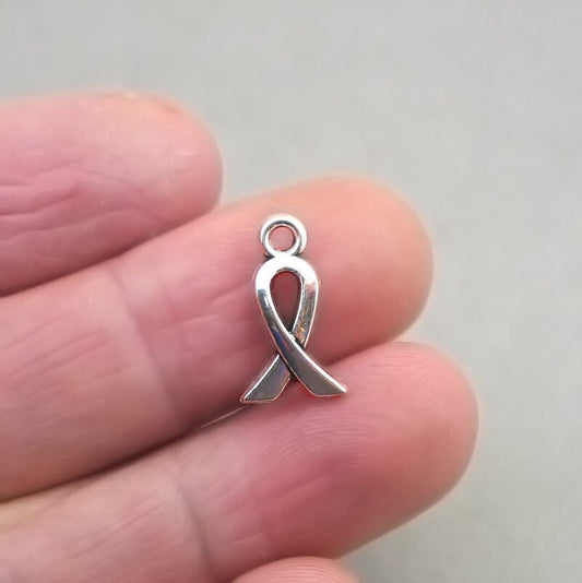 breast cancer awareness ribbon charm antique silver CM1885S