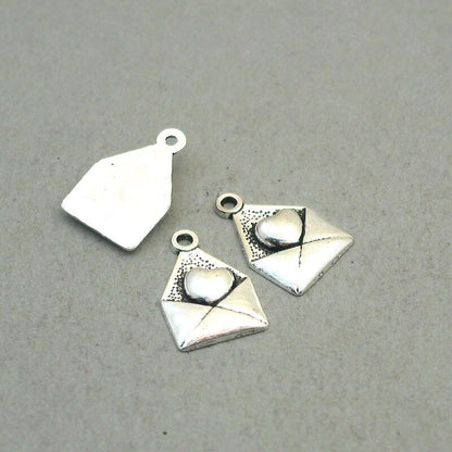 Love letter charms, heart envelop pendants. One sided. Antique silver 12X18mm CM1891S