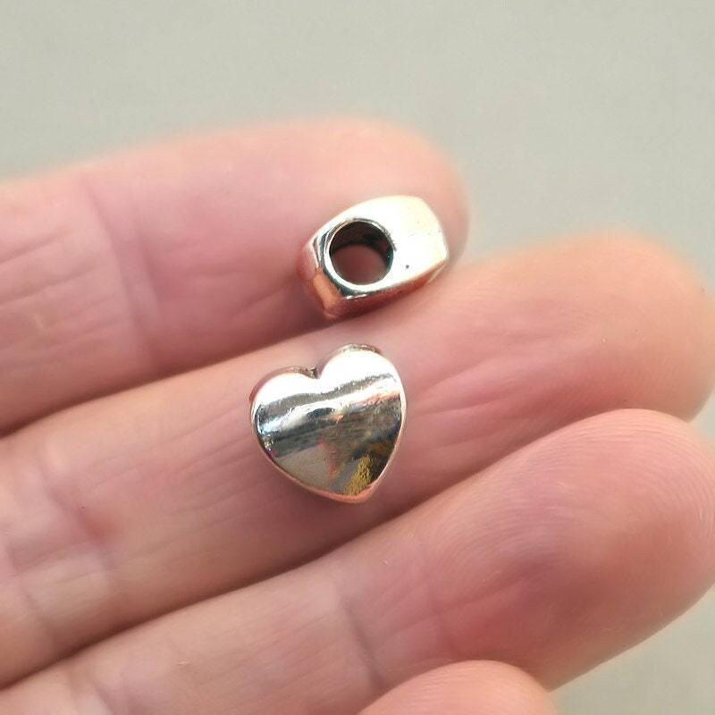 heart large hole bead antique silver BD0263S