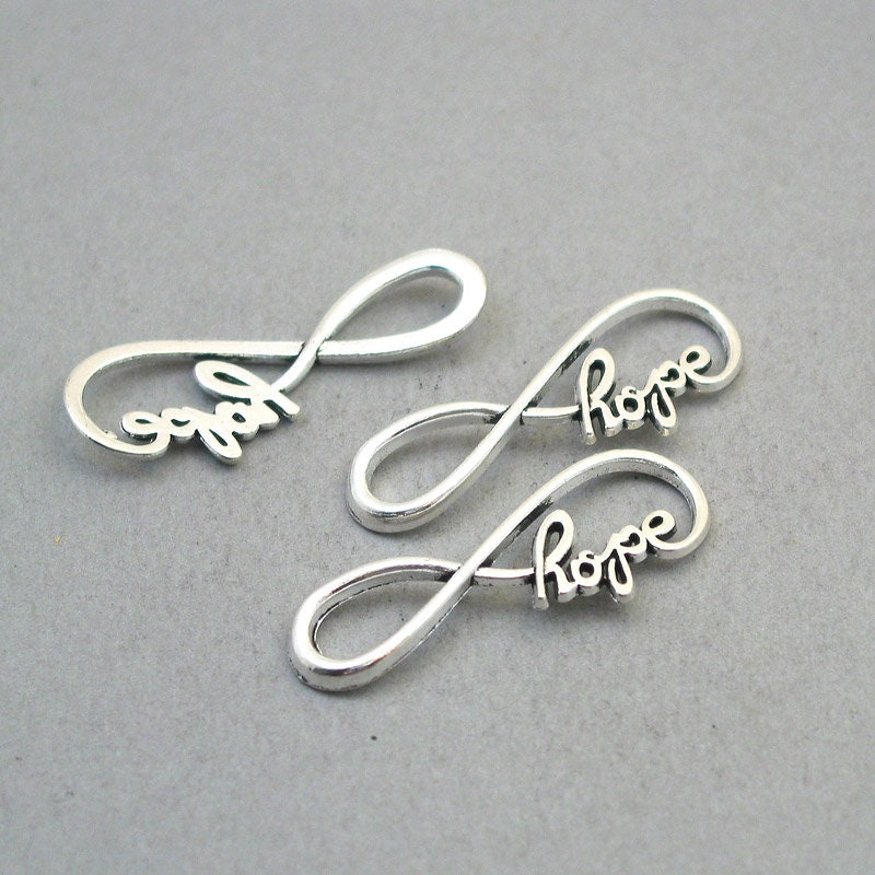 Infinity charm connectors, hope link pendants for bracelet. One sided. Antique Silver 15X39mm CM1897S