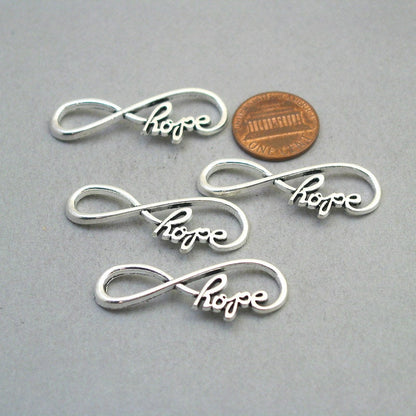 Infinity charm connectors, hope link pendants for bracelet. One sided. Antique Silver 15X39mm CM1897S