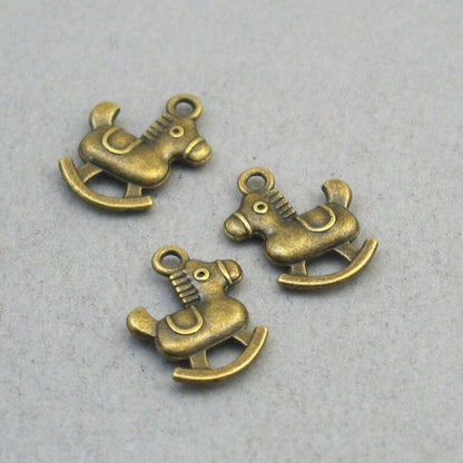 Rocking horse charms, rocking horse pendants. Two sided. Antique bronze 14X18mm CM1899B