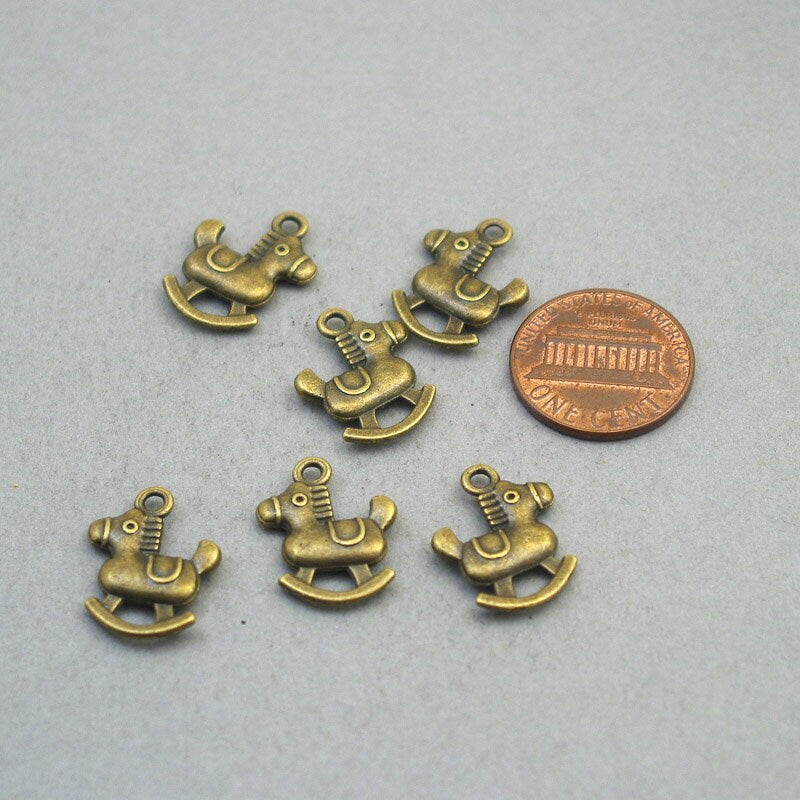 Rocking horse charms, rocking horse pendants. Two sided. Antique bronze 14X18mm CM1899B