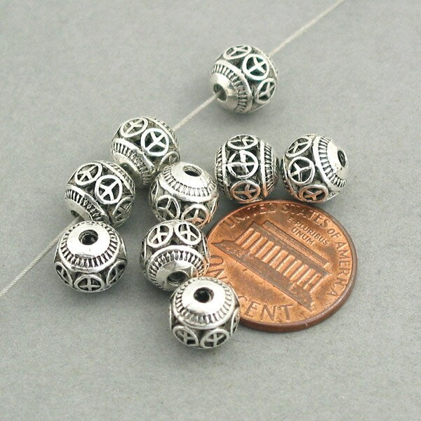 peace sign hollow bead antique silver BD0055S