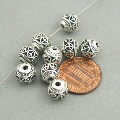 peace sign hollow bead antique silver BD0055S