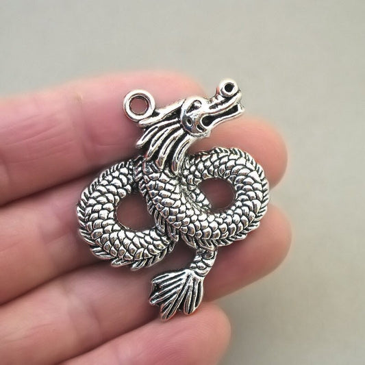 large oriental dragon charm antique silver CM1737S