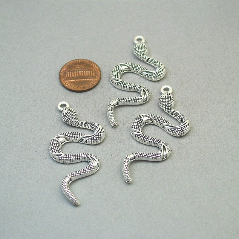 Snake charms, serpent pendans. One sided. Antique silver 24X54mm CM1909S