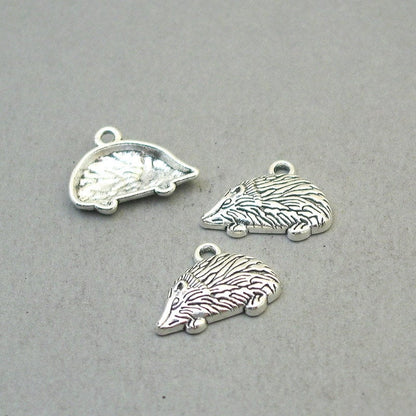 Hedgehog charms, hedgehog pendants. One sided. Antique silver 15X20mm CM1911S