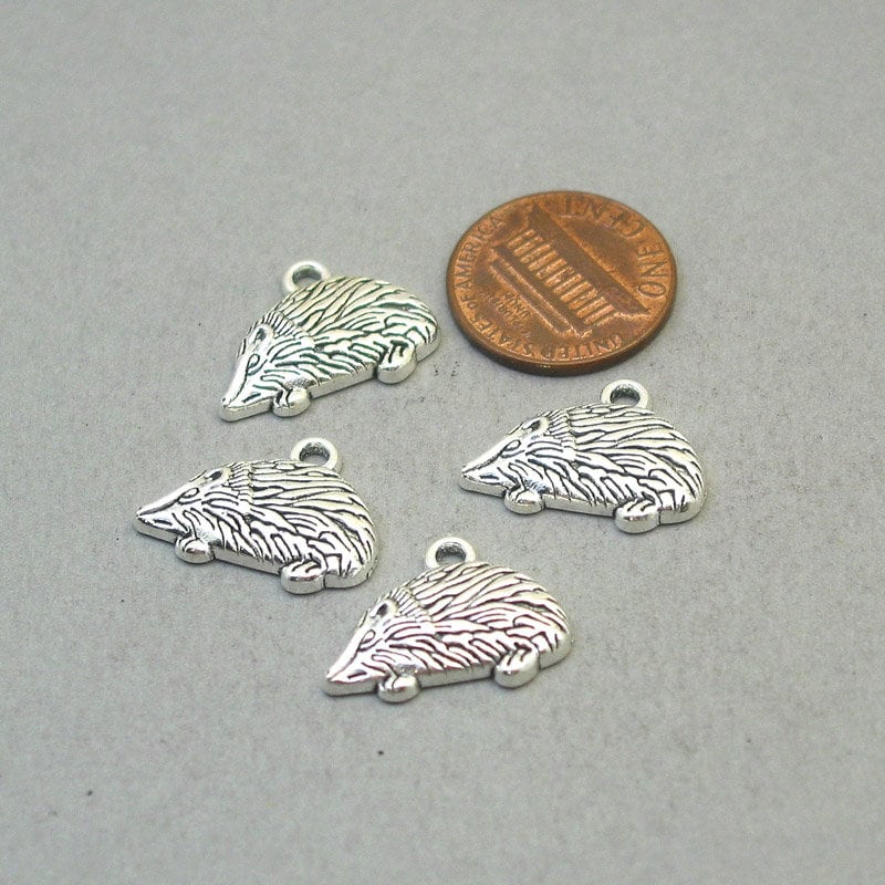 Hedgehog charms, hedgehog pendants. One sided. Antique silver 15X20mm CM1911S