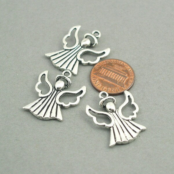 Angel charms, fairy pendants. Two sided. Antique silver 21X26mm CM0729S