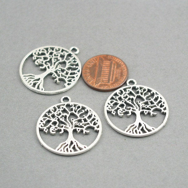 Tree charms, tree of life pendants. One sided. Antique silver 25mm CM0739S