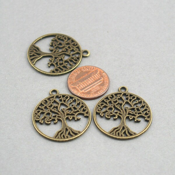 Tree charms, tree of life pendants. One sided. Antique bronze 25mm CM0739B