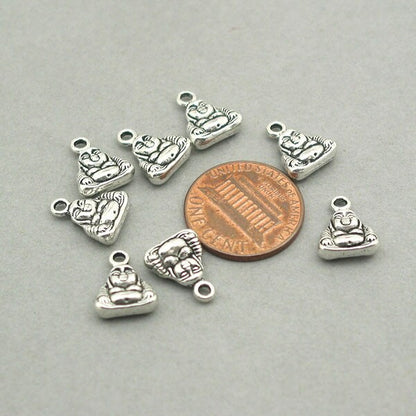 Buddha charms, small Buddha pendants. Two sided. Antique silver 10X12mm CM0919S