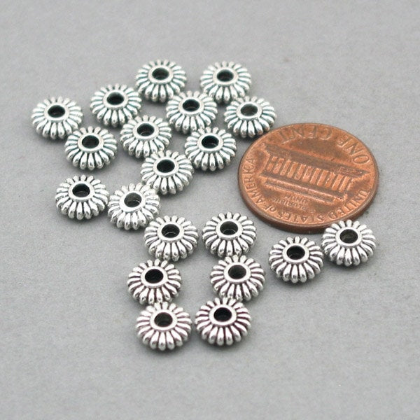 fluted rondelle spacer beads corrugated disc beads antique silver SB015S